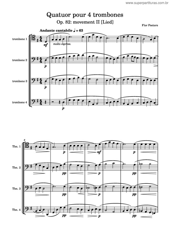 Partitura da música Quatuor Pour 4 Trombones, Op. 82: Movement Ii [Lied] – Flor Peeters Trombone_Ensemble